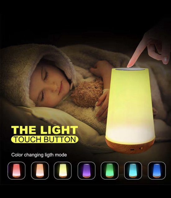 USB Oplaadbaar Nachtlampje Met Afstandsbediening - 13 RGB kleuren - Sfeerlamp - LED verlichting - Nachtlamp - Wake-up Light - Bedlamp voor Baby, Kinderen & Volwassenen - Dimbaar - Touch Control - 15 cm van Merkloos — afbeelding 4