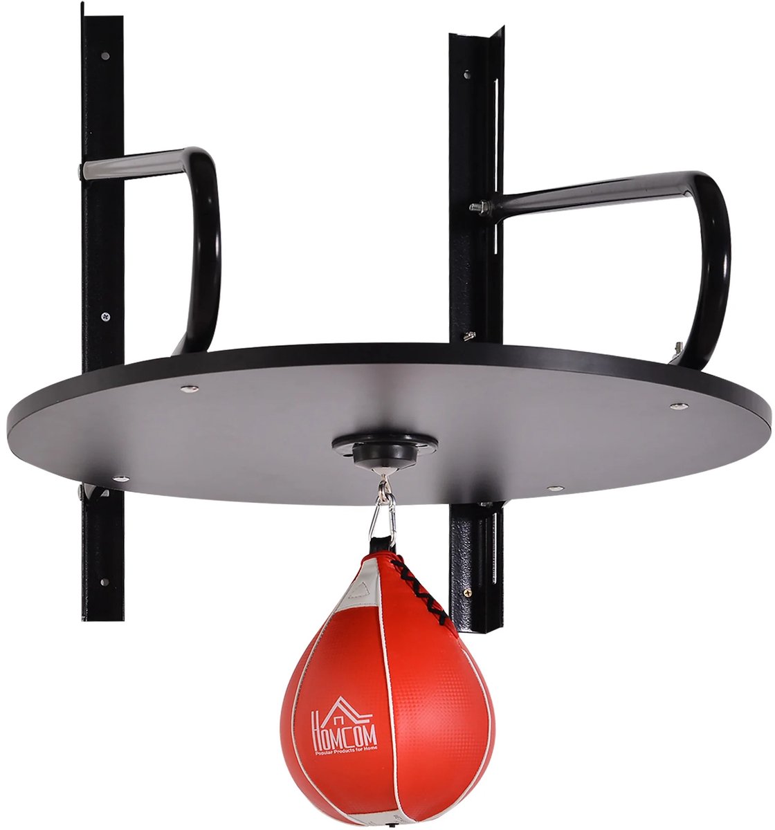 DayeLabel Boksbal Speedball – Wandmontage – In Hoogte Verstelbaar – 360° Draaibaar – Ø60 cm Platform – Stalen Frame - Zwart/Rood