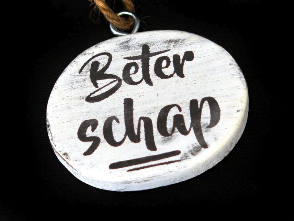 Ovalen houten label - hanger - Beterschap - ziek - fruitmand - 6x4.5 cm - antique white - Woodart