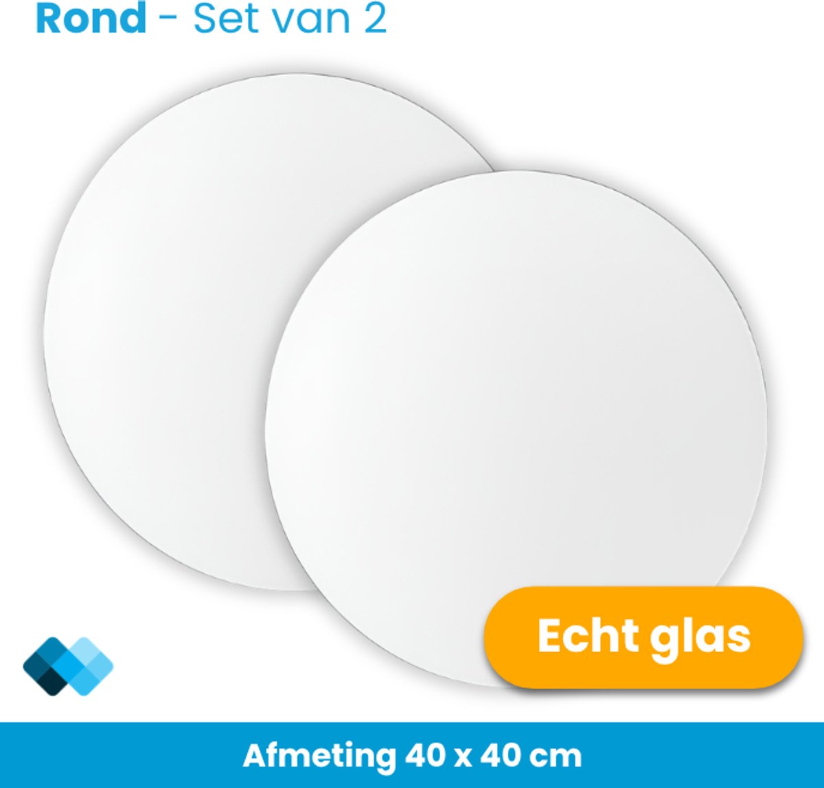 Glazen Plakspiegels Rond 40 cm – Set van 2 – Zelfklevend – Echt Glas – Wanddecoratie