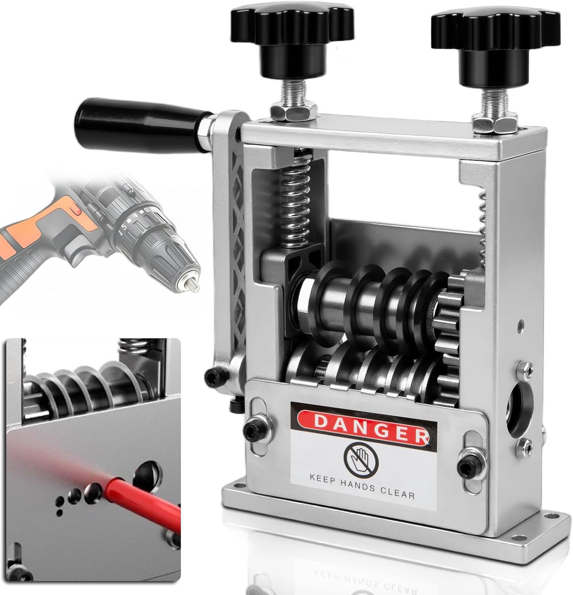 Robuuste Draadstripper Voor 3–17 Mm – 6 Invoerkanalen, 5 Hardmetalen Messen, Geschikt Voor Hand- En Accuschroefmachines, Verstelbare Meshoogte – Ruimtebesparend Werkplaatsgereedschap – Zilverkleurig