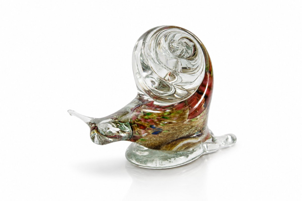Glazen Slak Beeldje - Bruin Multicolor – Decoratieve Slak – 10 x 12 x 3 cm