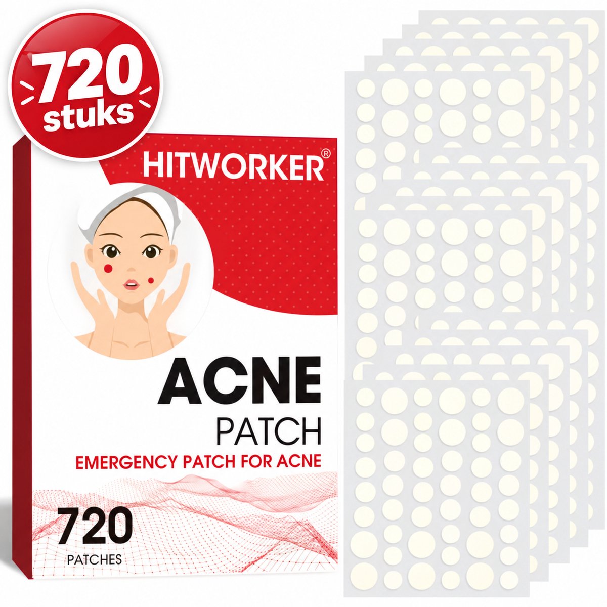 Hitworker® Pimple Patch - Acne Patch - Pleister - Puistjes Pleister - Verwijdert Mee-eters - Sticker - 144 stuks