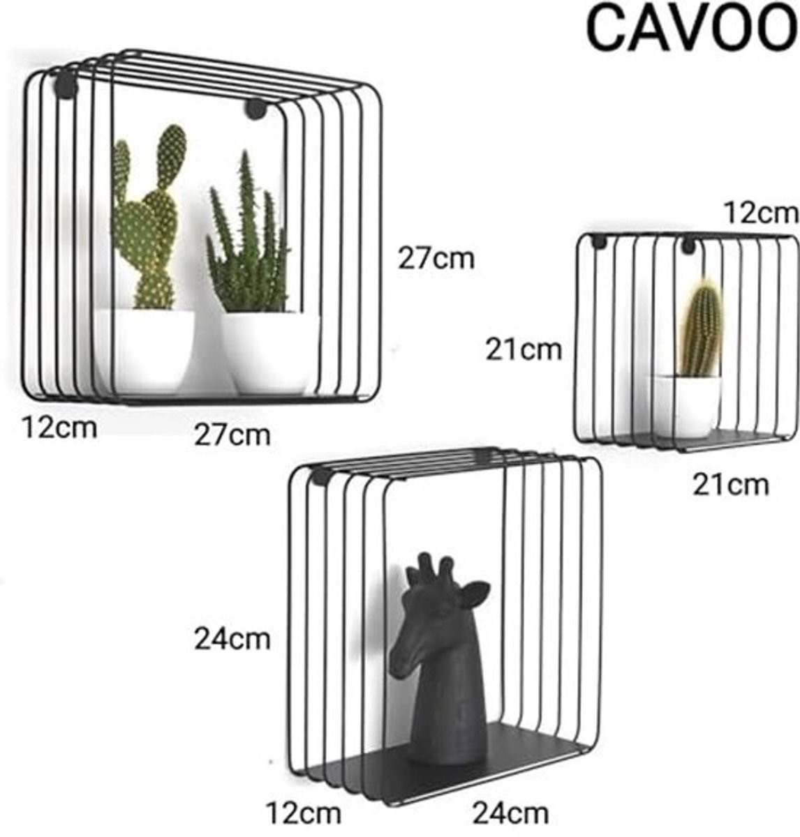 Wandplank Set van 3 - Metalen Wandrek met Bamboehout - Decoratief en Makkelijk te Monteren - Zwart of Wit