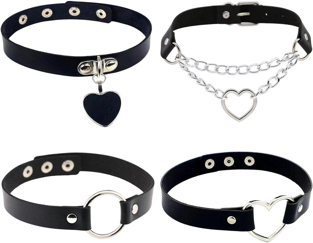 4 stuks punk nekbanden, PU-leren nekbanden, gothic nekbanden, gepersonaliseerde modieuze kamerbanden, verstelbare vrouwelijke halsbanden, Eén maat