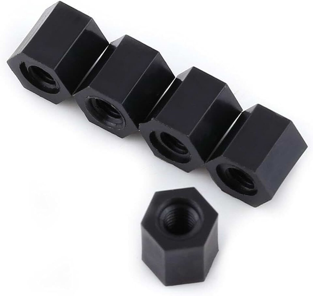 100Pcs Gewindestutzen Afstandsbussen Afstandhouders M3 Zwart PA66 Nylon Isolerend Zuurbestendig voor PCB Printplaten Machineplaten met Glad Oppervlak Duidelijke Draad (M3*8)