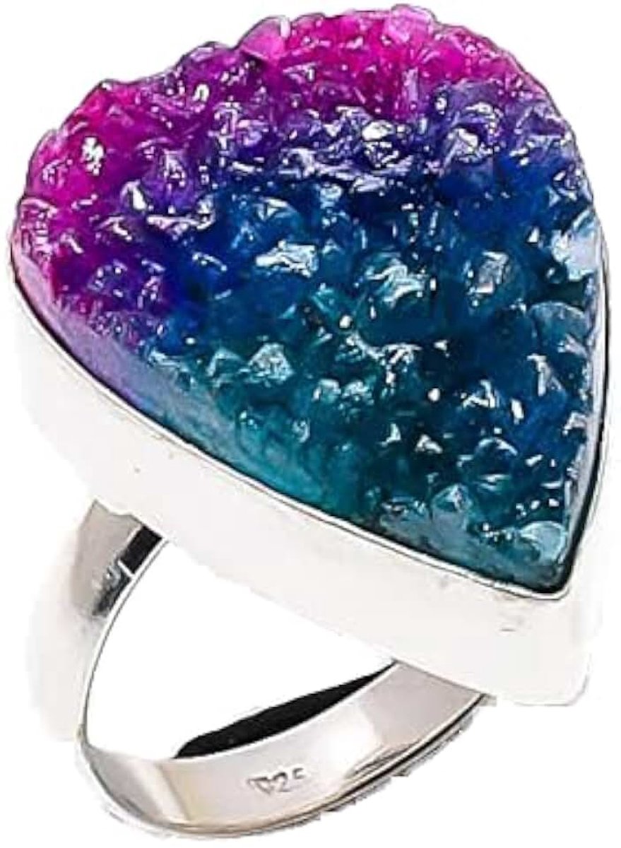 Bi-Color Druzy Handmade Ring Sterling Silver Plated Jewelry From Kashish Ring Size US 8
