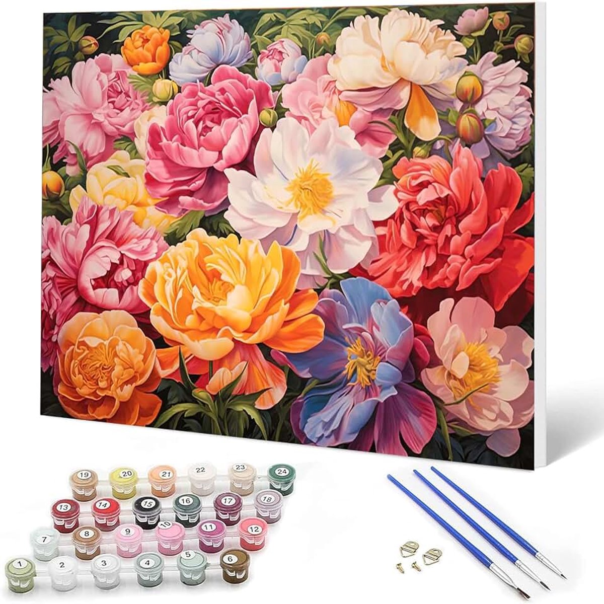 Bloemenschilderen op nummer, voor volwassenen en kinderen, set met olieverfschilderij voor beginners, met houten frame, 20 x 30 cm, doe-het-zelf kunstkit met 3 penselen en acrylverf, kreukvrije