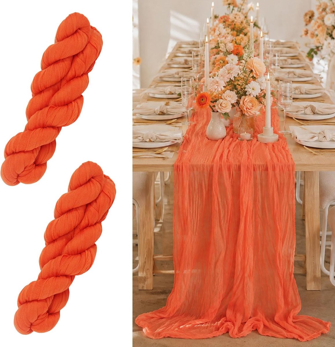 Tafellopers van chiffon, oranje, 90 x 300 cm, Boheemse tafelloper van chiffon, rustieke kaasstof, tafelloper voor baby's, bruidsfeest, bruiloft, verjaardag, feest, decoratie