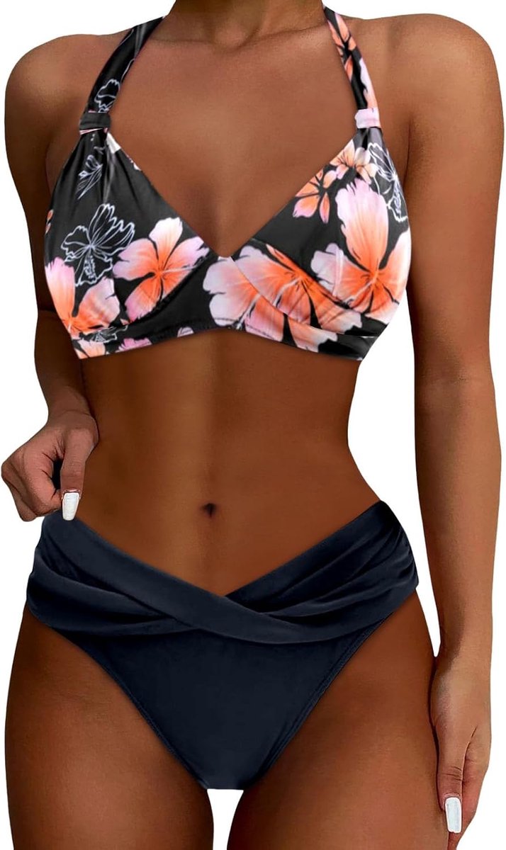 Bikiniset voor dames, tweedelig, hoge taille, buikweg, push-up, gewatteerd, zwempak, sportief, vintage, retro, strandmode, zomer, mode, vakantie, A61