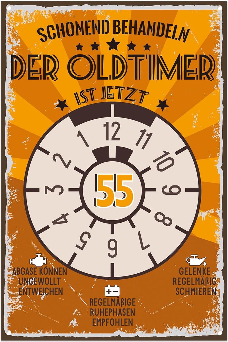 Blechschild 55e Verjaardag, Geschenken voor 55e Verjaardag Mannen, Geschenkidee voor 55e Verjaardag, grappig Blechschild 55e Verjaardag Oldtimer Decor als Verjaardagskaart, Metalen Schild