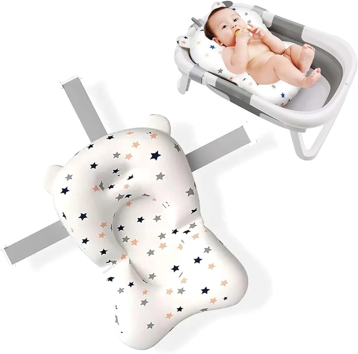 Badkussen voor Baby's, Babybadinzetstuk, Babybadsteunkussen, Pasgeboren Baby Badzitje Ondersteuning Pad, Antislip Babyophangpad, Badaccessoires, Verstelbaar Kussen voor Pasgeborenen 0-3 Jaar