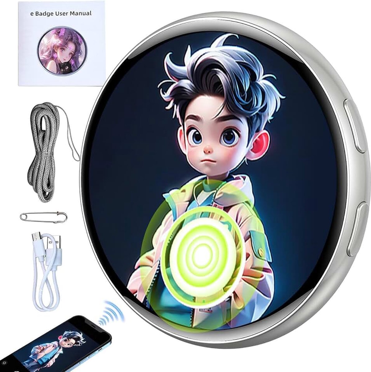 Badge | HD touchscreen oplaadbare draagbare dynamische intelligente elektronische badge | voor anime-fans, kinderen, volwassenen, stripconventie, ACG-festival, cosplay-even