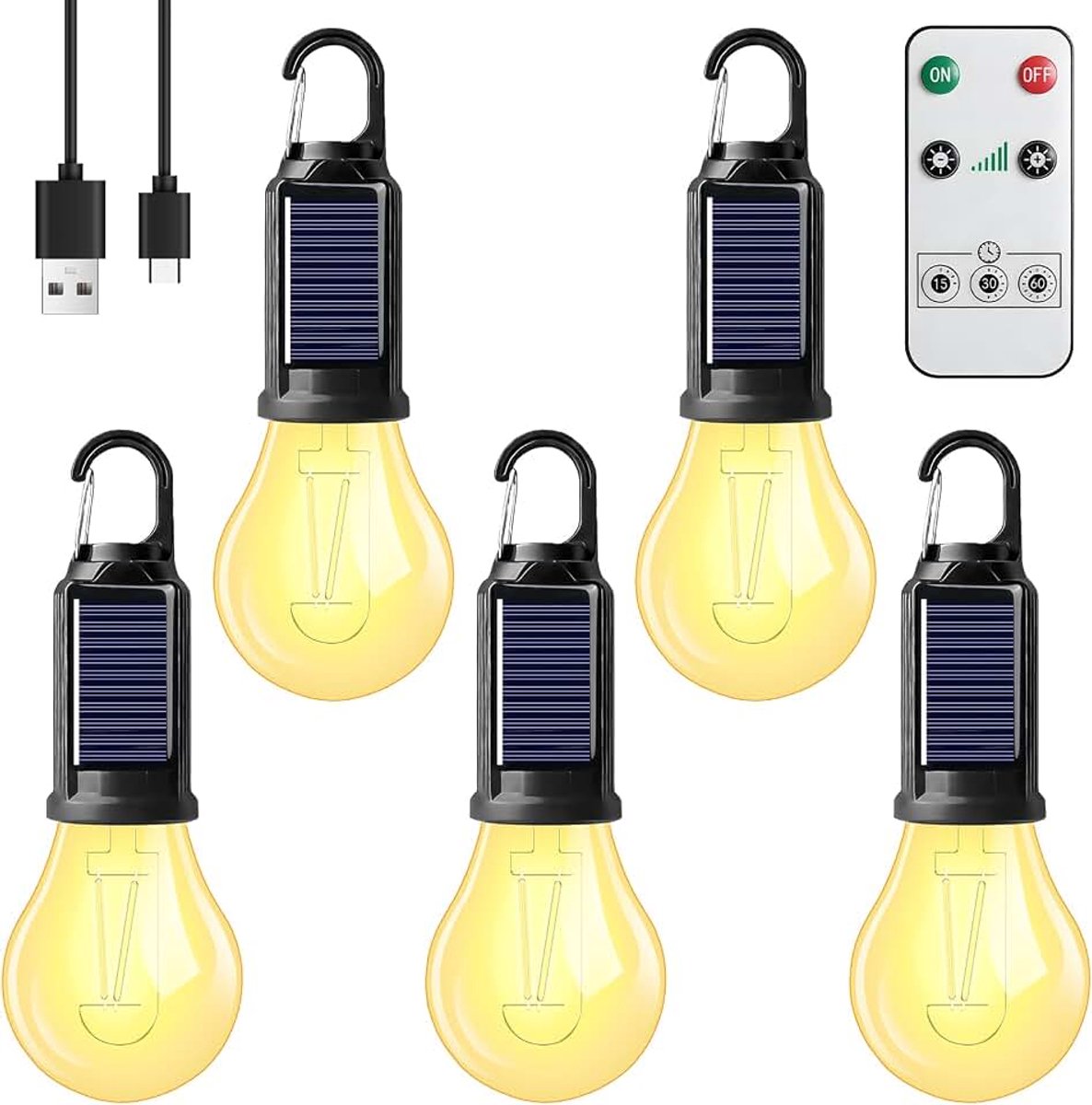 5 stuks campinglamp, oplaadbaar, ledlamp op zonne-energie, campinglamp met afstandsbediening, waterdicht campinglicht met 3 helderheidsmodi, oplaadbare tentlamp voor camping, outdooractiviteiten
