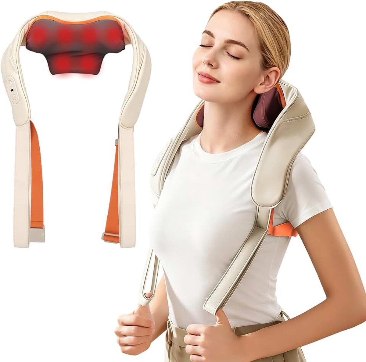 Nekmassageapparaat met warmtefunctie, kalbelvrij shiatsu massageapparaat, 4D-massage van diep weefsel, voor schouders, been, lichaamspieren, pijnverlichting