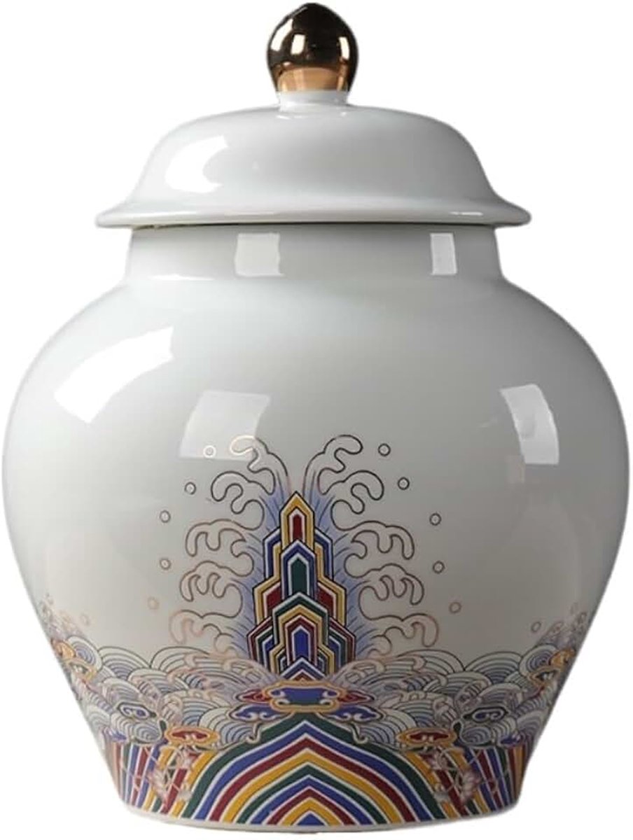Snoeppotten Emaille Kleur Losse Thee Opslag Pot Keramische Verzegelde Pot Keuken Thee Pot met Deksel Chinese Thee Set Enkele Pot Koffiedikopslag(C)