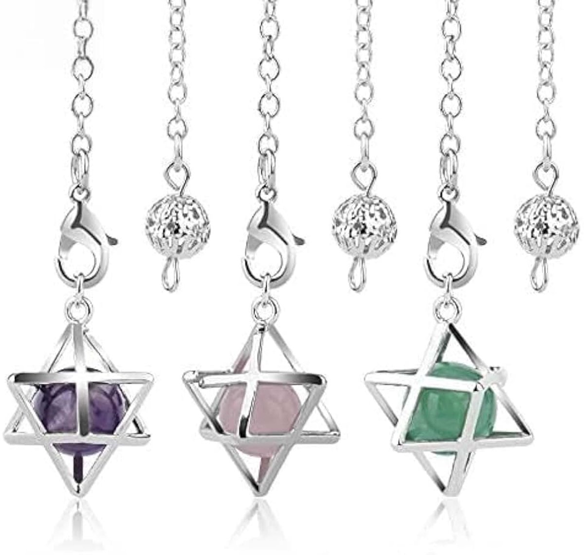 Wicca Drowsing Hexagram Pendule Ronde Crystal Quartz Kralen Hangers Sieraden F975
