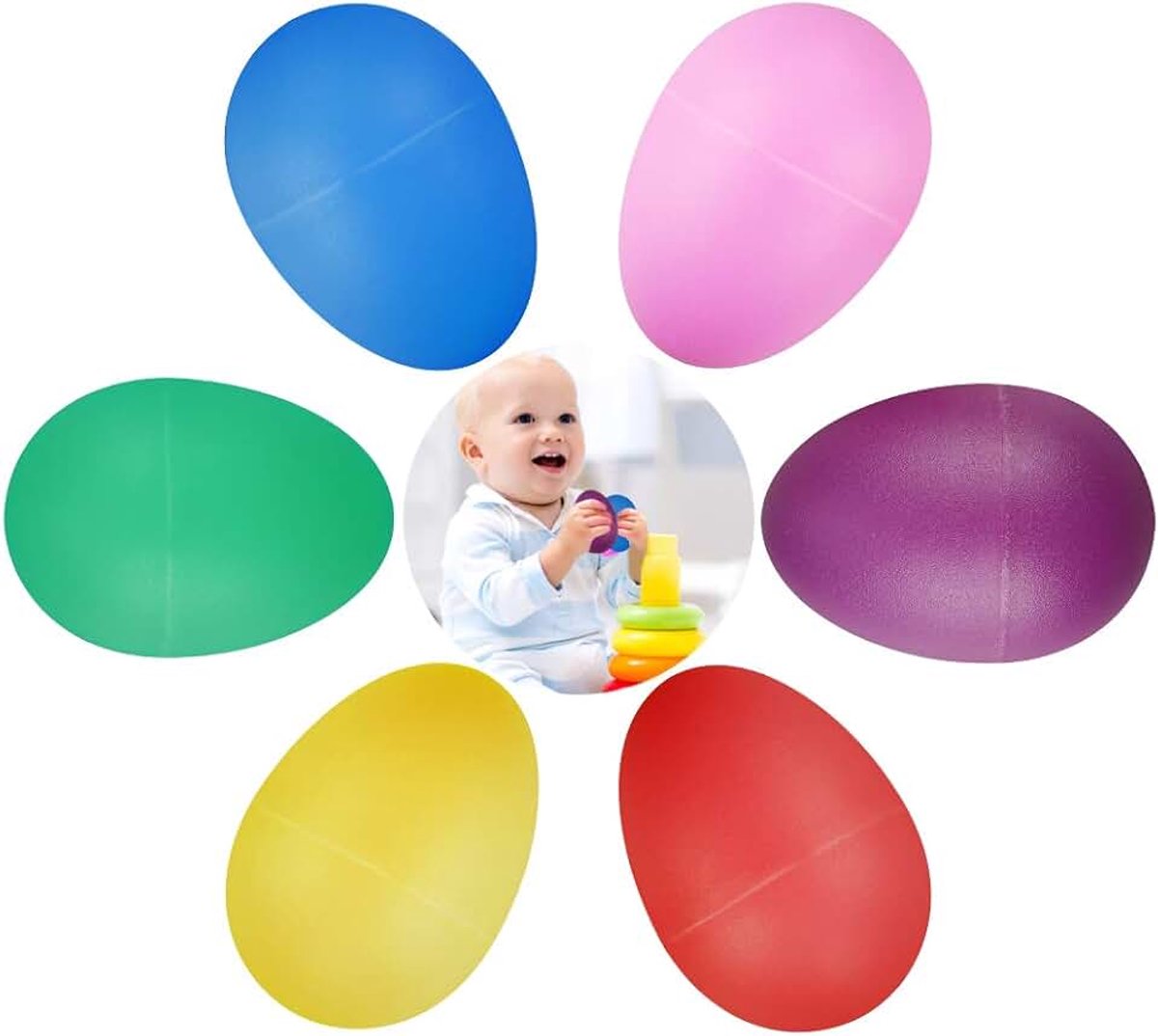 Maracas eieren, shaker, set van 24 stuks, rammeleieren, ritme van kunststof, voor baby's, peuters, paasfeestgeschenken, muziekinstrument, eiershaker, 6 kleuren