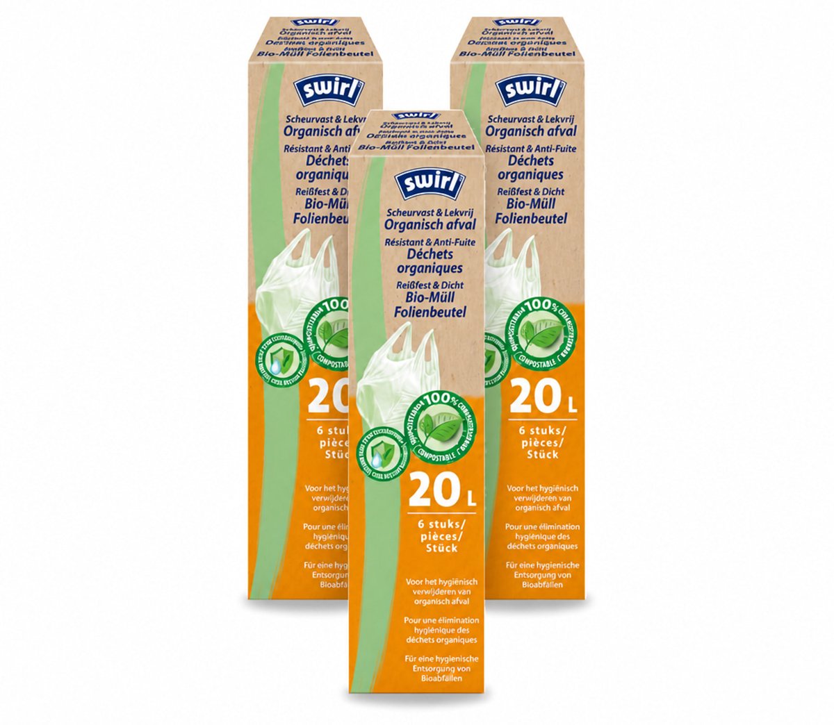 3 x Swirl – Pedaalemmerzakken – Bio – 20 L – 6 zakken - Bulkverpakking - 3 stuks