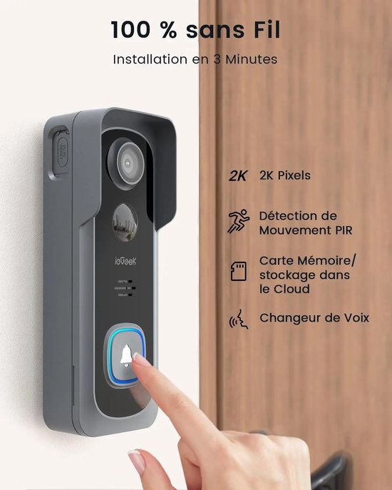 ITRONIQ Video Deurbel met Camera 2K – Draadloze Slimme Deurbel – PIR Bewegingsdetectie – Nachtzicht – 2-Weg Audio – WiFi – IP65 — afbeelding 5