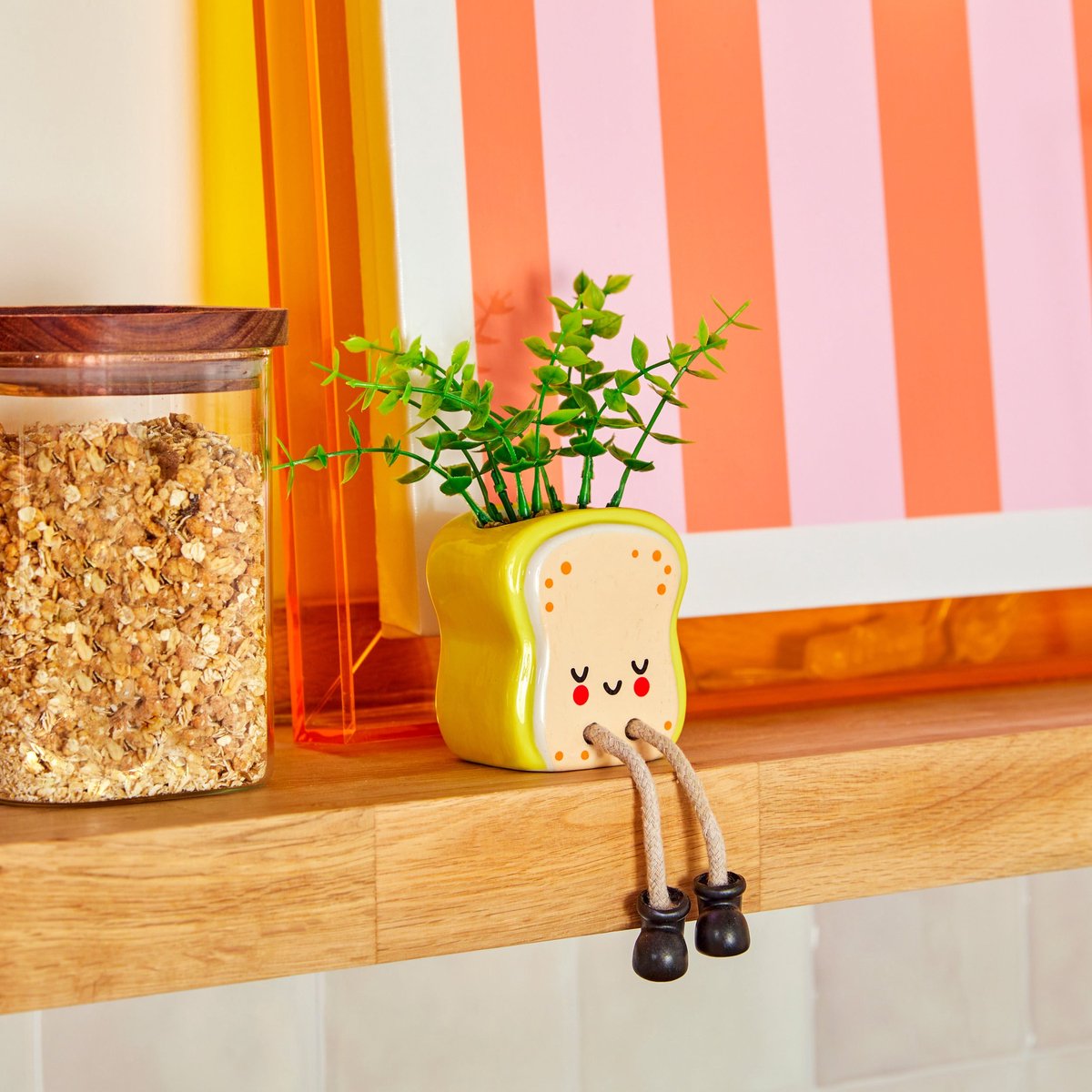 Atmosphera Kawaii Kunstplant met Pot - 8x5x23cm - Geel Rood