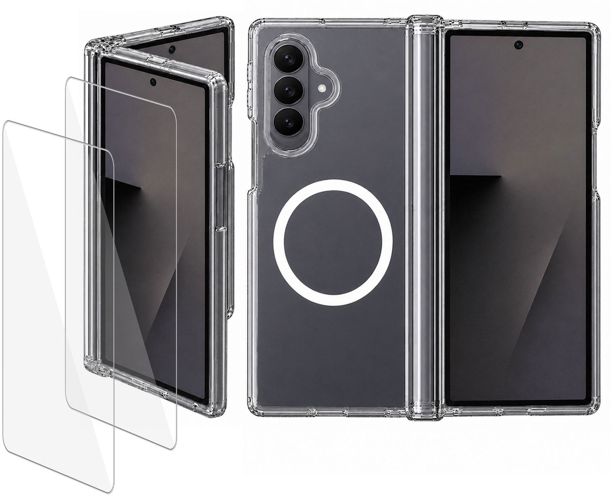 Hoesje + 2x screenprotector geschikt voor Samsung Galaxy Z Fold 8 - Luchtkussens - Magsafe - Siliconen Hoes - Gehard Glas - Transparant - geschikt voor Samsung Galaxy Z Fold 8