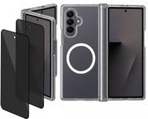 Hoesje + 2x Privacy screenprotector geschikt voor Samsung Galaxy Z Fold 8 - Luchtkussens - Magsafe - Siliconen Hoes - Gehard Glas - Transparant - geschikt voor Samsung Galaxy Z Fold 8