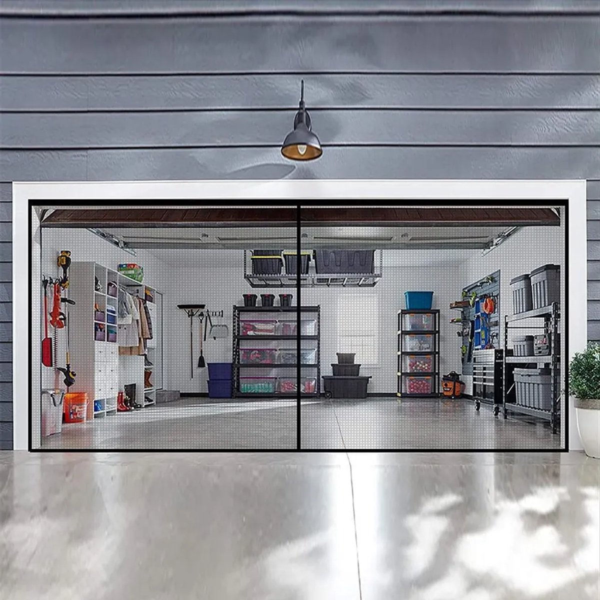 Hor Geschikt voor garagedeuren, afneembaar insectengaas, handgemaakt, doe-het-zelf hor Geschikt voor garagedeuren, 200 cm, 400 cm, zwart gaas, eenvoudig te installeren en belemmert de doorgang niet.