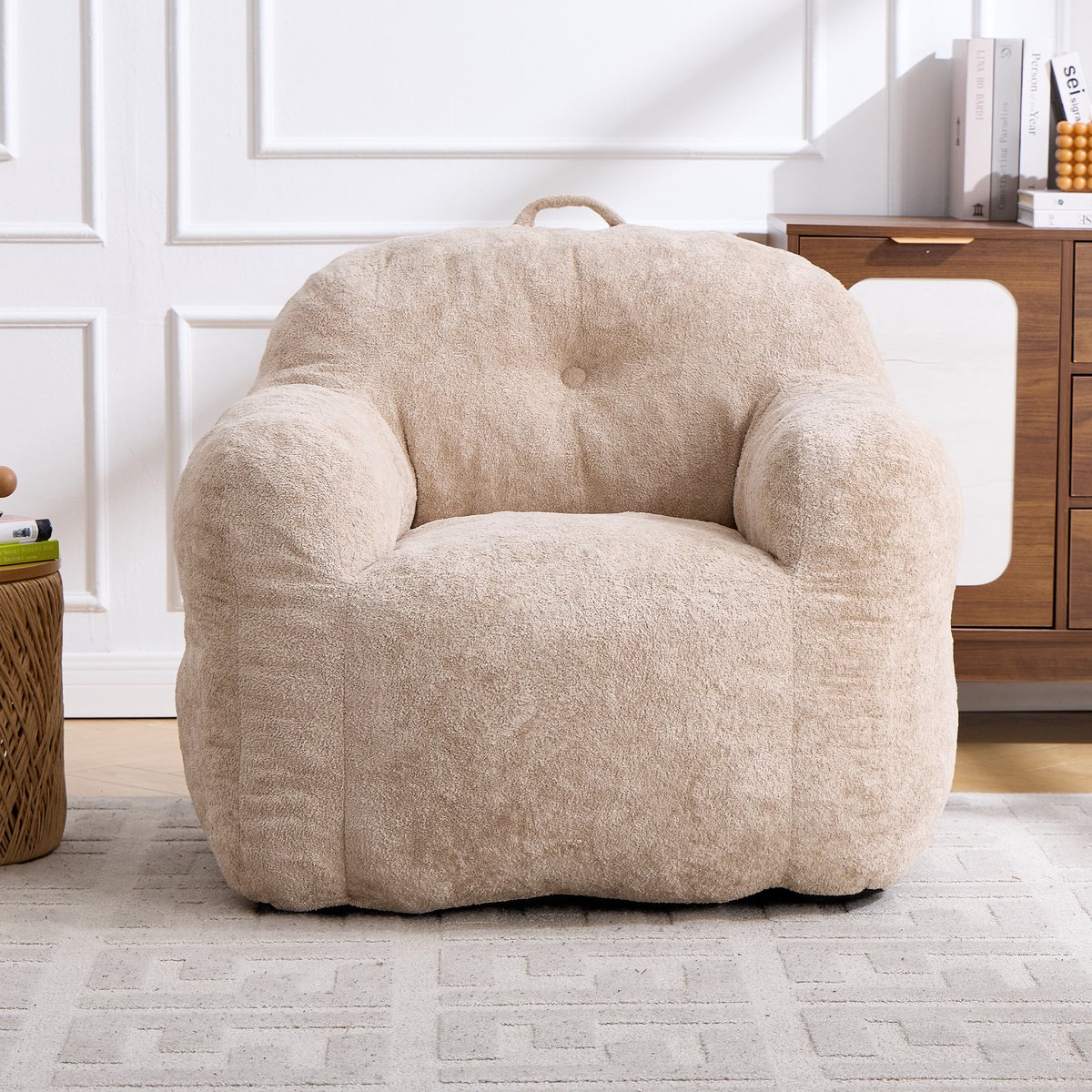 Ropilly Zitzak Fauteuil - Lazy Sofa met Armleuningen - Versnipperd Schuim - Woonkamer & Slaapkamer - Beige