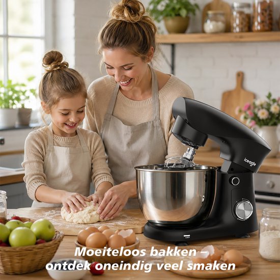 Keukenmixer - Stille Werking - 5L Mengkom - 10 Snelheden - Inclusief Deeghaak, Garde & Menghaak - Keukenrobot - Zwart van AIMASON — afbeelding 5