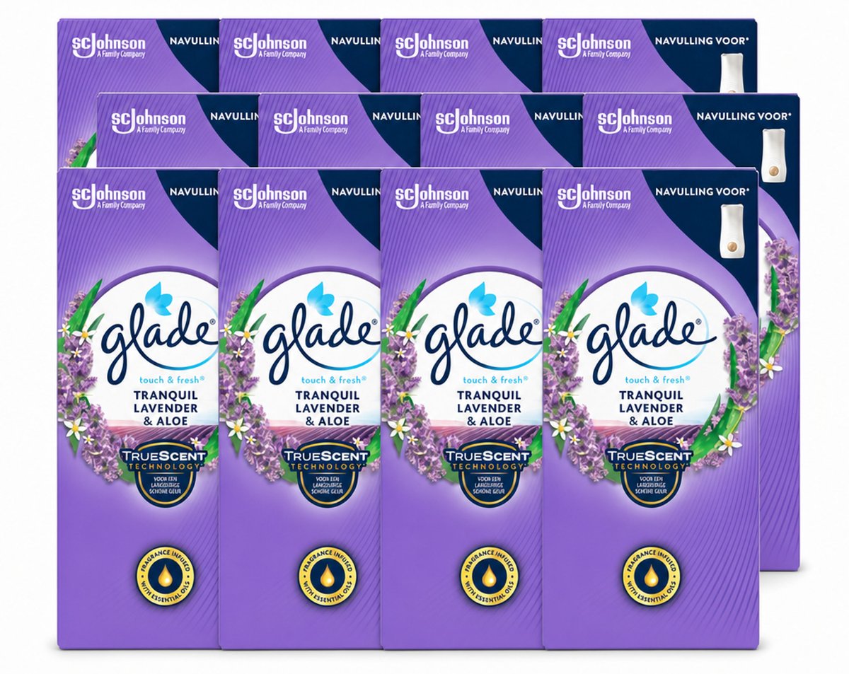 12 x Glade – Touch & Fresh Navulling – Tranquil Lavender & Aloe – 10 ml - Voordeelverpakking - 12 stuks