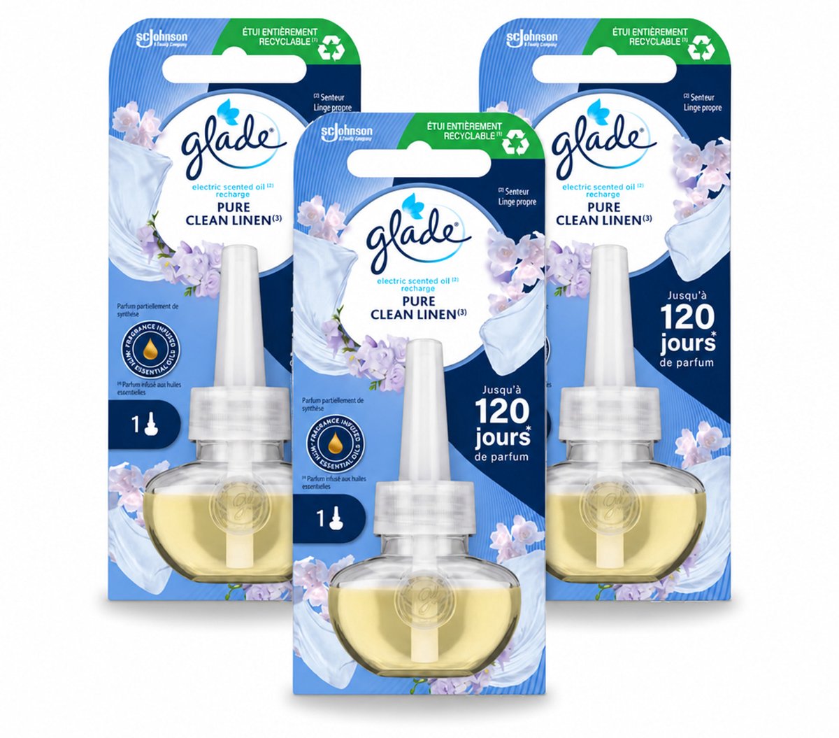 3 x Glade - Navulling Elektrische Olie - Pure Clean Linen - Zonder Houder - Bulkverpakking - 3 stuks