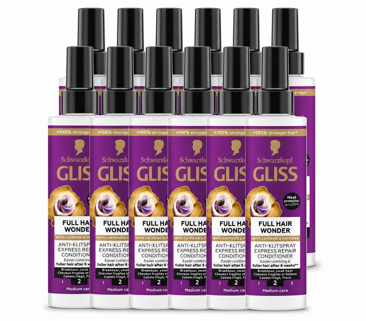 12 x Gliss - Anti-Klit Spray Full Hair Wonder - Voor Voller en Sterker Haar - 200 ml - Voordeelverpakking - 12 stuks
