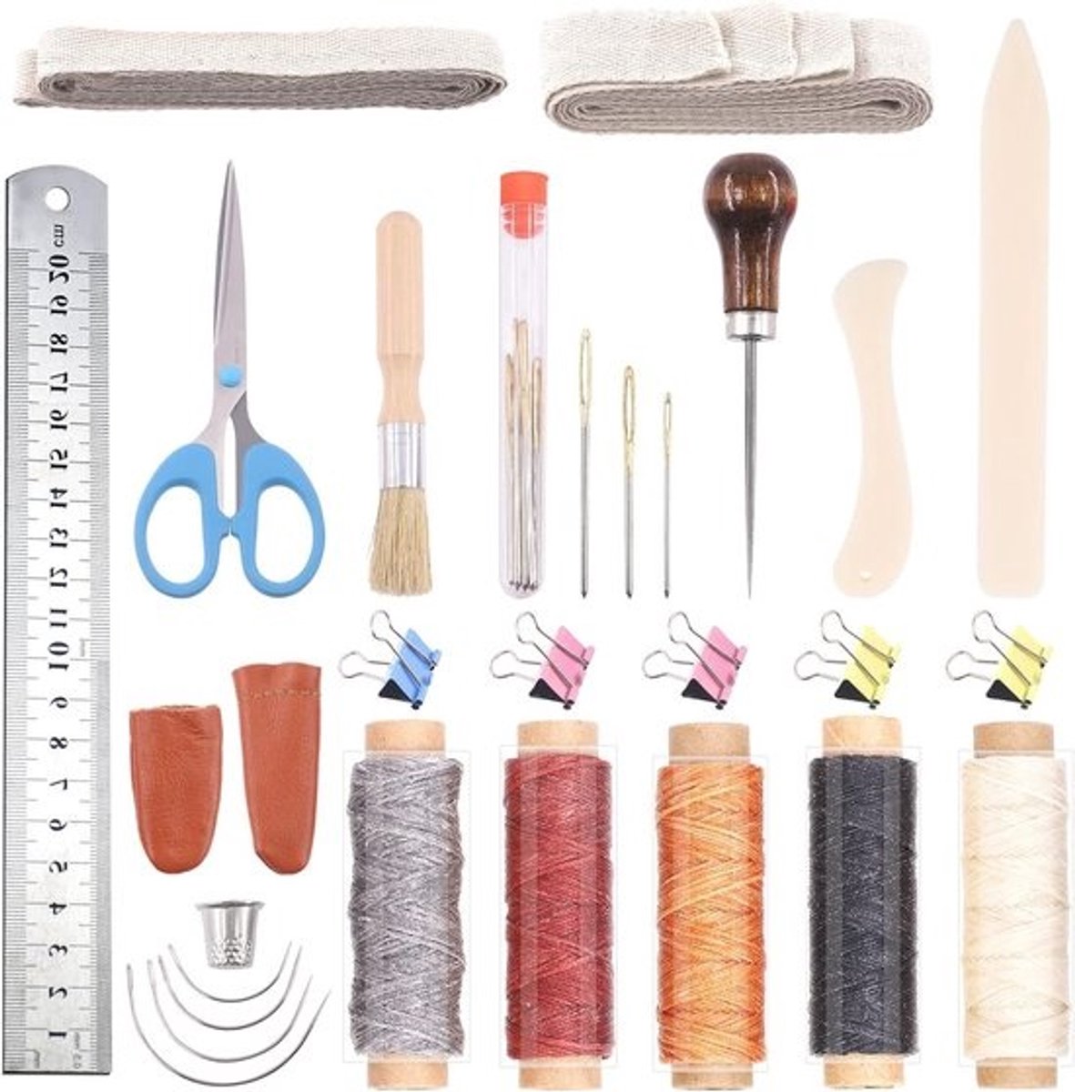 23-delige Boekbindset voor DIY Projecten, Inclusief Leg Scoop Fold, Papier Awl, Naalden, Binding Ribbon, Waxed Rope en Lijmpunchen voor Creatieve Boekbinding en Naaibenodigdheden