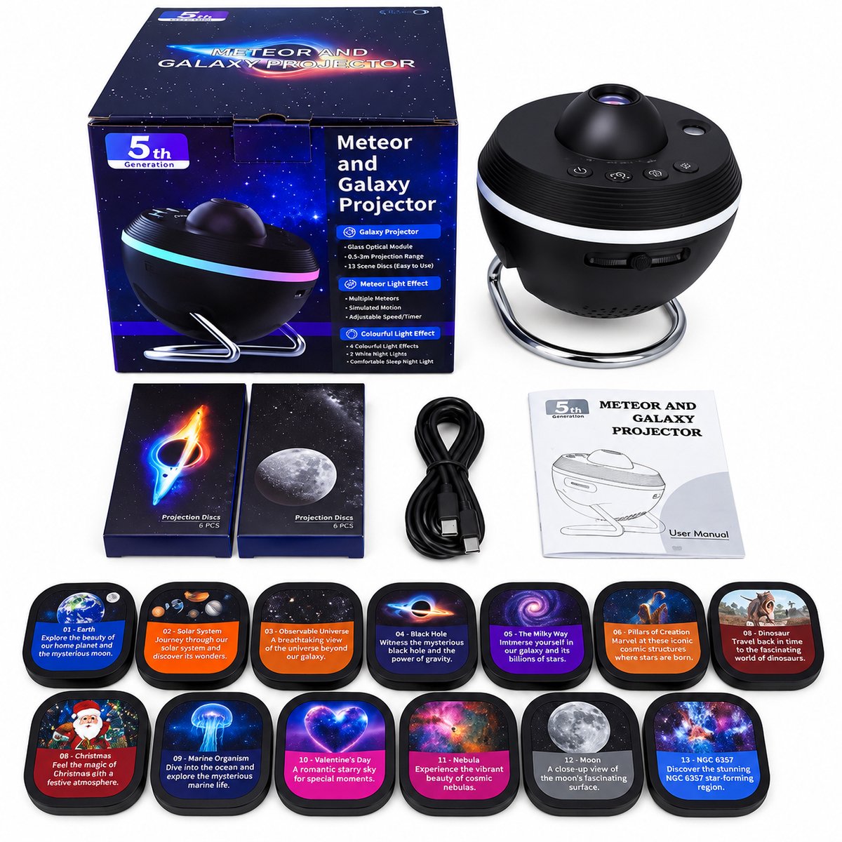 Veya Galaxy Projector - Projector - Sterrenhemel Projector - 13 Projecties - Projectieafstand 0.5 - 3M - Projectieopp. tot 24m2