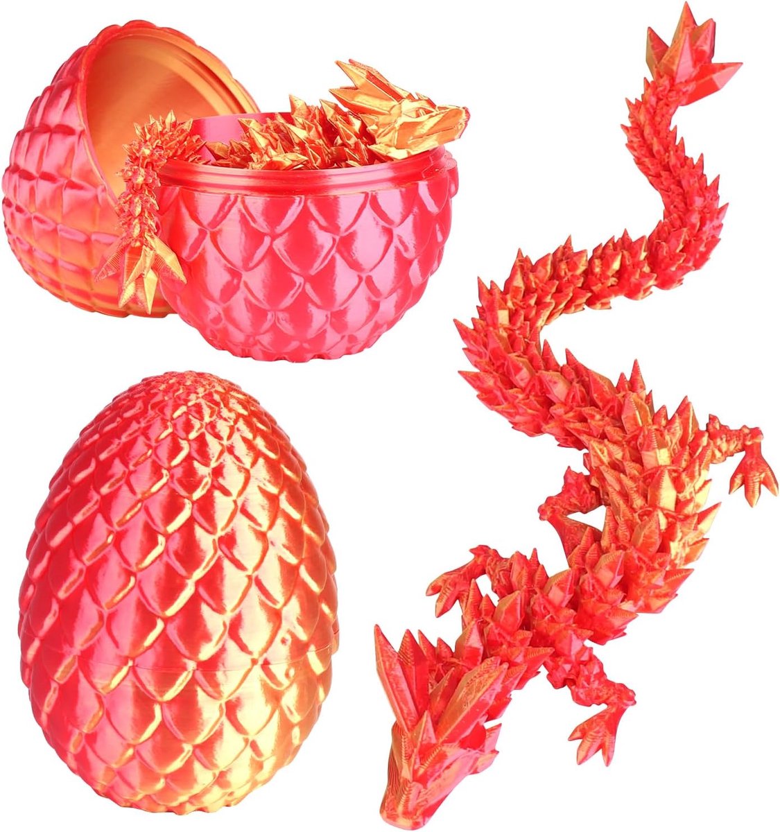 3D-bedrukte draak, realistische drakeneieren in ei, gezamenlijk, volledig beweegbaar, kristallen draak met drakenei, fidget-speelgoed voor kinderen, volwassenen, thuis, kantoor, bureauspeelgoed