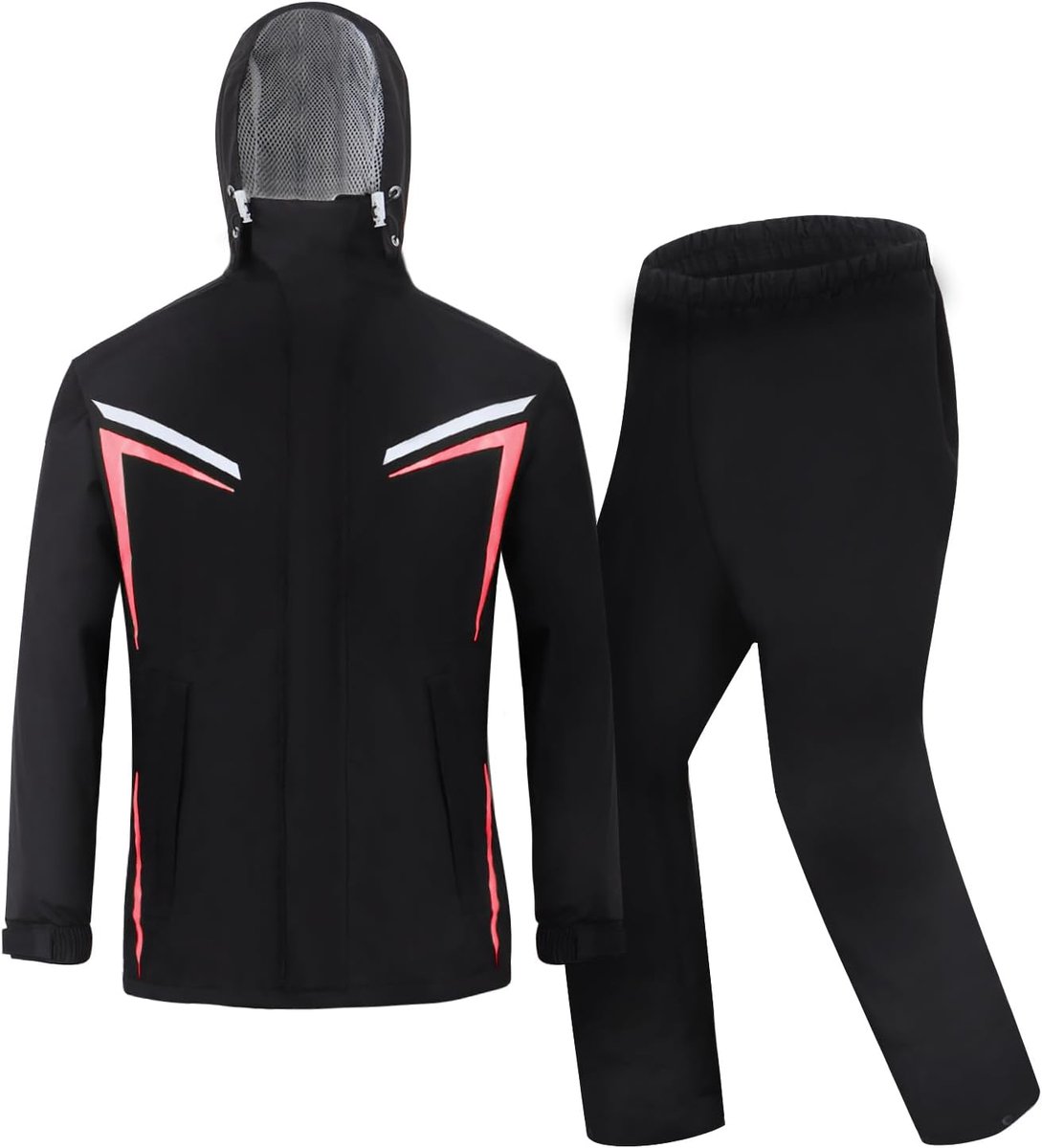 Regenpak voor heren, waterdichte jas en broek, regenjas, uniseks, regenjas, motorfiets, fietsen, capuchon, met veiligheidsreflectoren