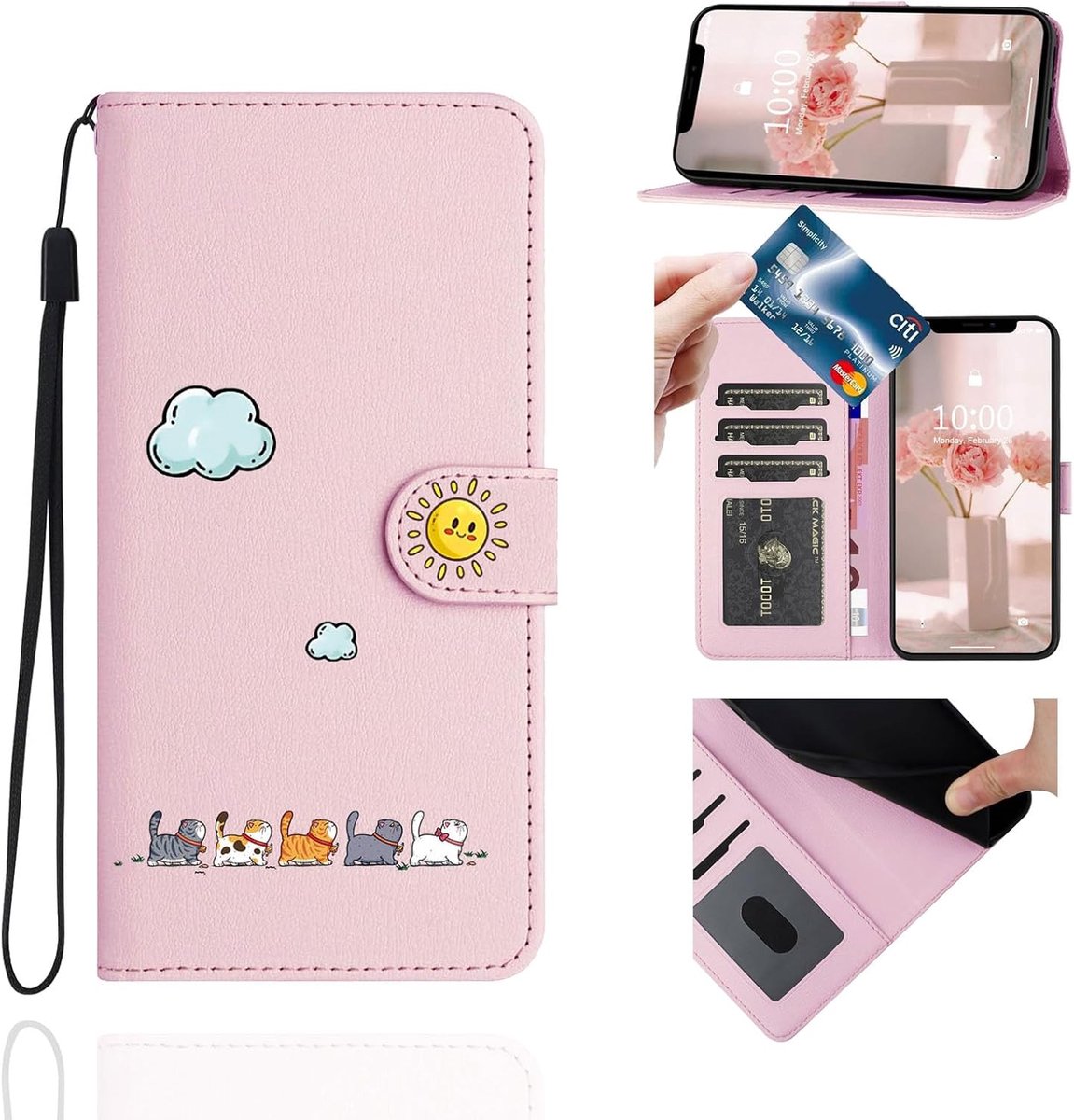 Telefoonhoesje voor Samsung Galaxy A32 5G, 6,5 inch (16,5 cm), klaphoes, beschermhoes, tas, standfunctie, kaartenvak, klaphoes, kat, PU lederen flip cover, case voor Samsung Galaxy A32 5G