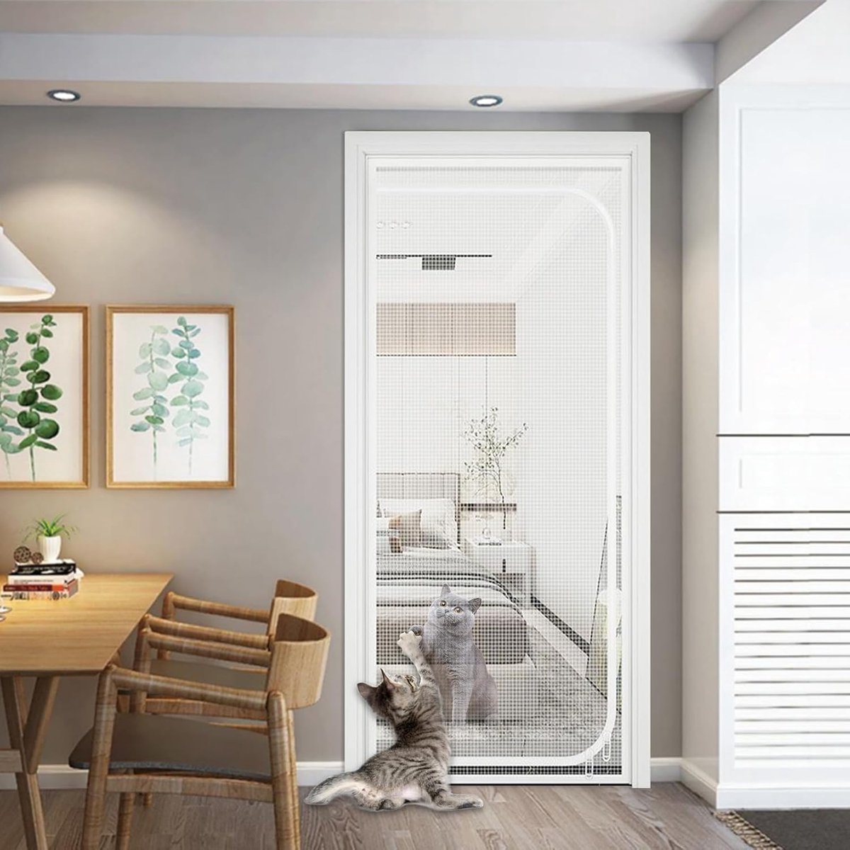Balkondeur, verdikte hond, kat, gaasdeur met ritssluiting, deurnet, voorkomt dat de kat eruit loopt, kattenbeschermingsrooster voor woonkamer, slaapkamer (wit, 90 x 200 cm)