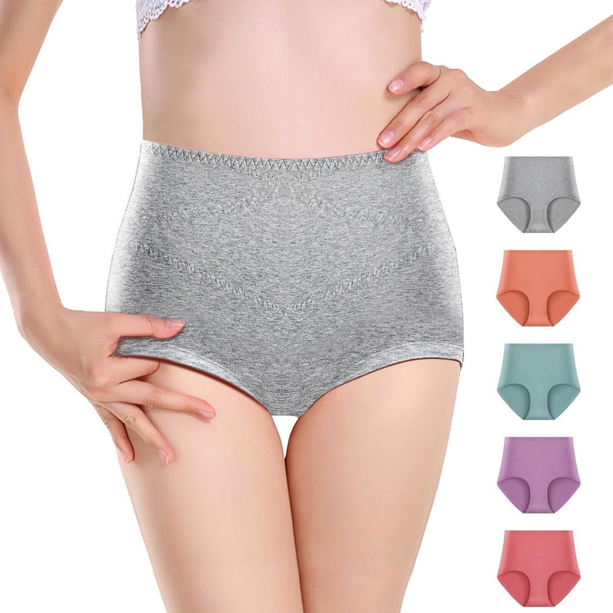 Ondergoed, ademend, effen, hoge taille, volledige dekking, damesslip, multipack