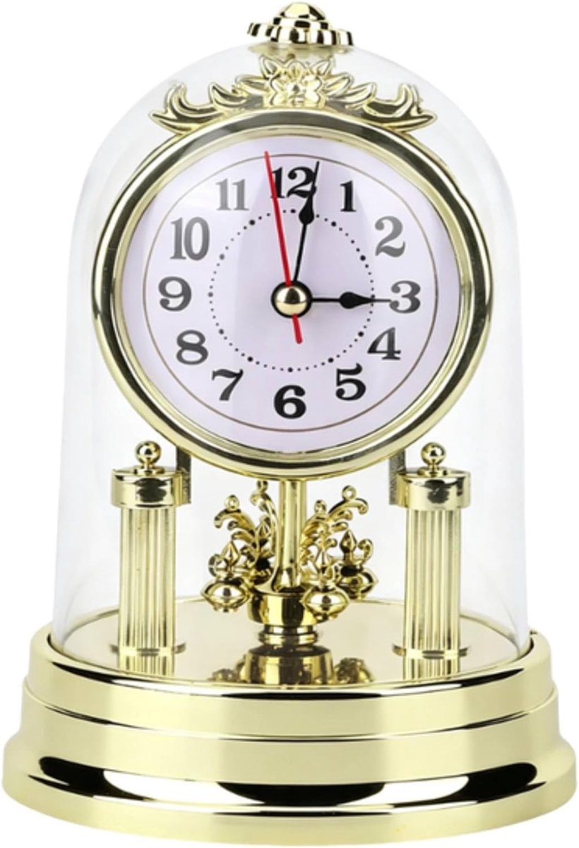 Klok in glazen deksel, staan vintage tafelklok met duidelijke dekking Retro woonkamer decor voor oudere slaapkamer, kantoor, aanrecht cadeau (gouden)(Goud)