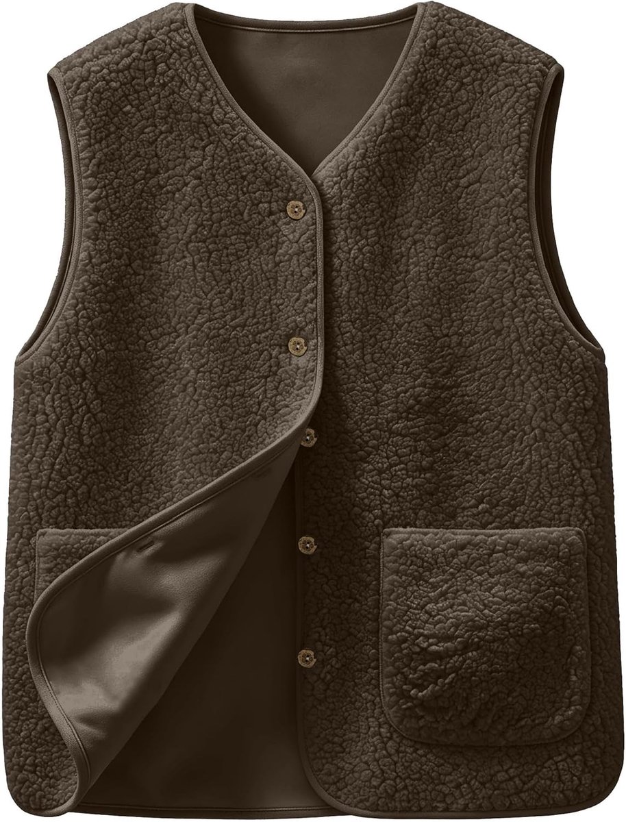 Dames fleece vest winter warm mouwloos sherpa teddy pluche vest effen V-hals dik bontvest casual jas met zakken pluizige outwear