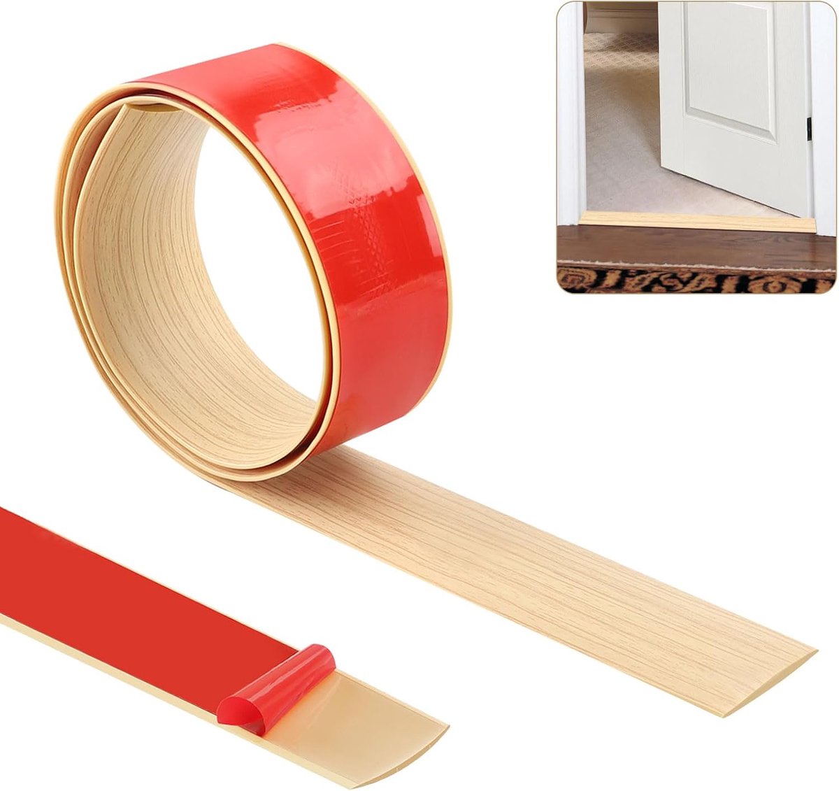 Drempelstrip, 1 m × 5 cm, tapijtdeurbekleding, vloerovergangsstrips, zelfklevende vloerdeurscheidingsstrip, plat laminaatprofiel, vloerrand, sierstrip (apelhoutkorrel)