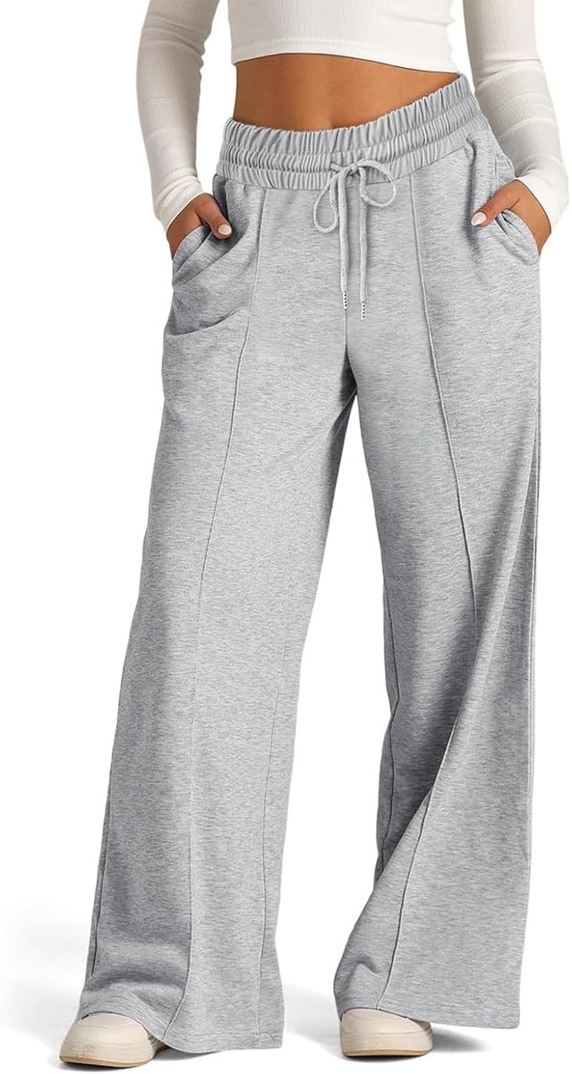 Trainingsbroek voor dames, brede sportbroek voor dames, licht, rechte joggingbroek, hoge taille, met zakken en trekkoord voor joggen, fitness, sport