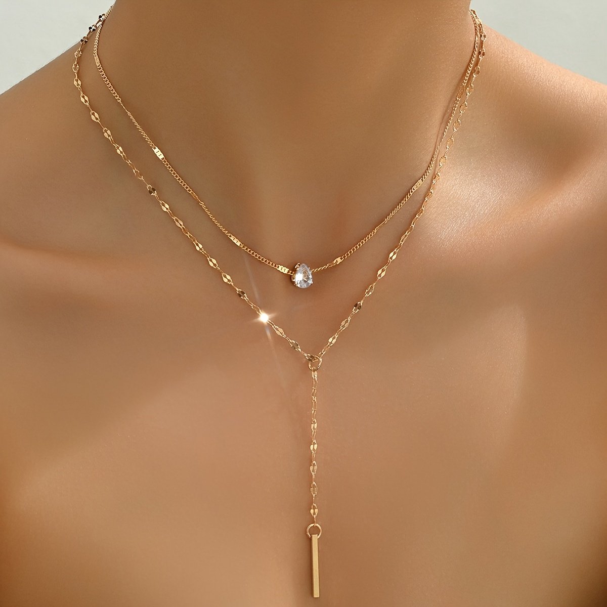 Sjika - Ketting Dames Goud – Dubbele Layered Y-Ketting met Steen – 18K Gold Plated Stainless Steel – Gouden Dames Ketting - Cadeau voor haar