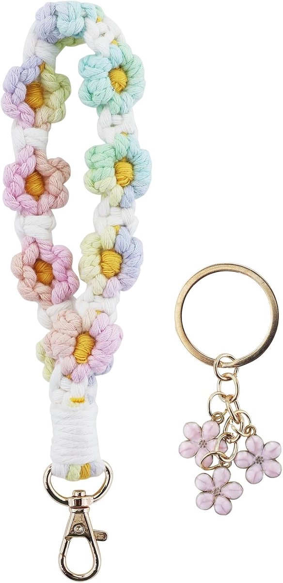 Sleutelhanger met macramé, korte sleutelhanger, voor meisjes, cadeau voor vrouwen, Kleuren, 1
