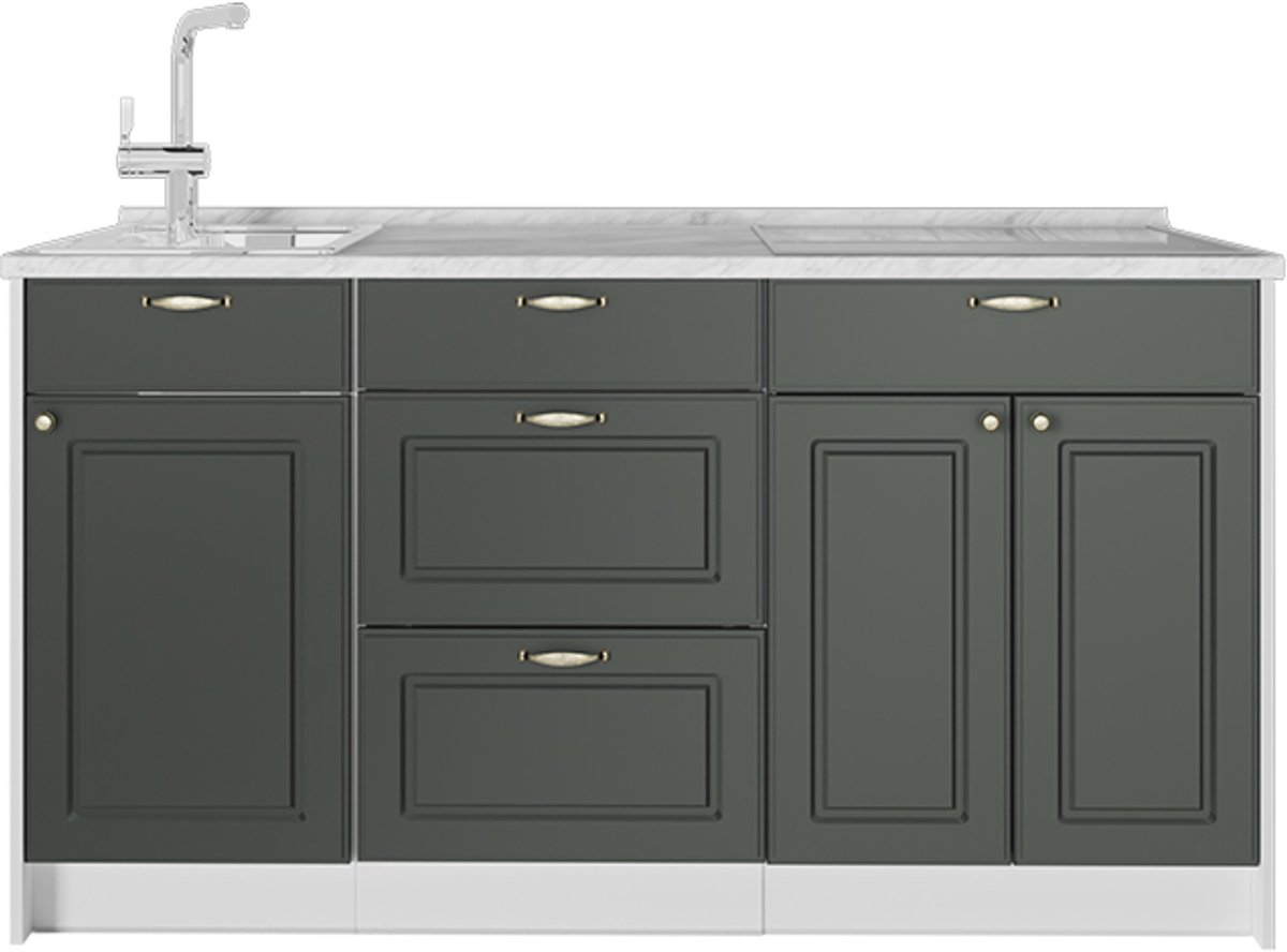 Vicco Keukenblok Fame-Line, Groen-Goud landelijk/Wit, 150 cm zonder werkblad