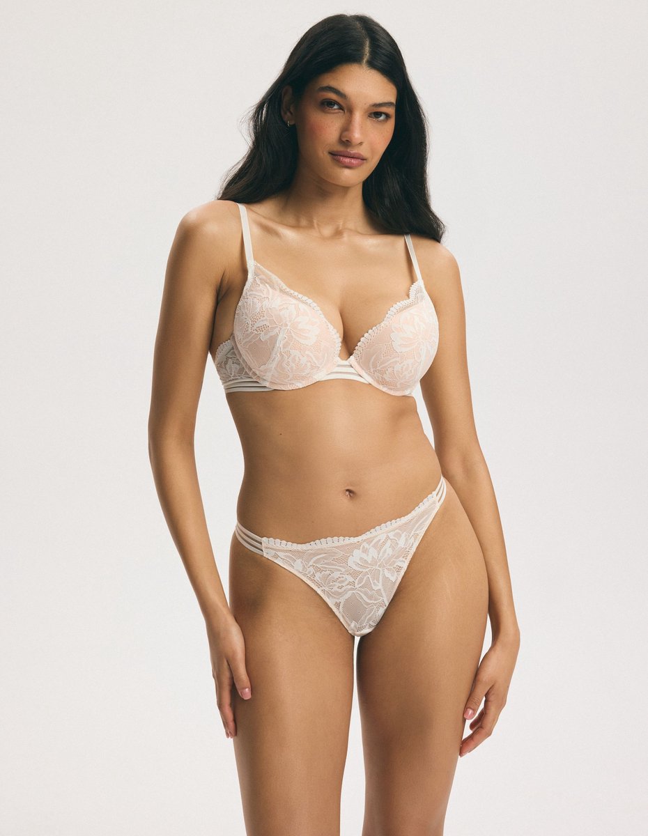 ESOTIQ Frida - Push-upbeha - Lichtroze - Witte Kant - Plunge Lichtroze;Wit