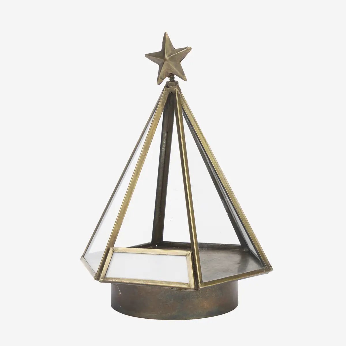 Madam Stoltz - kerst waxinelichthouder – glazen kerstboom – antique brass – 19 cm