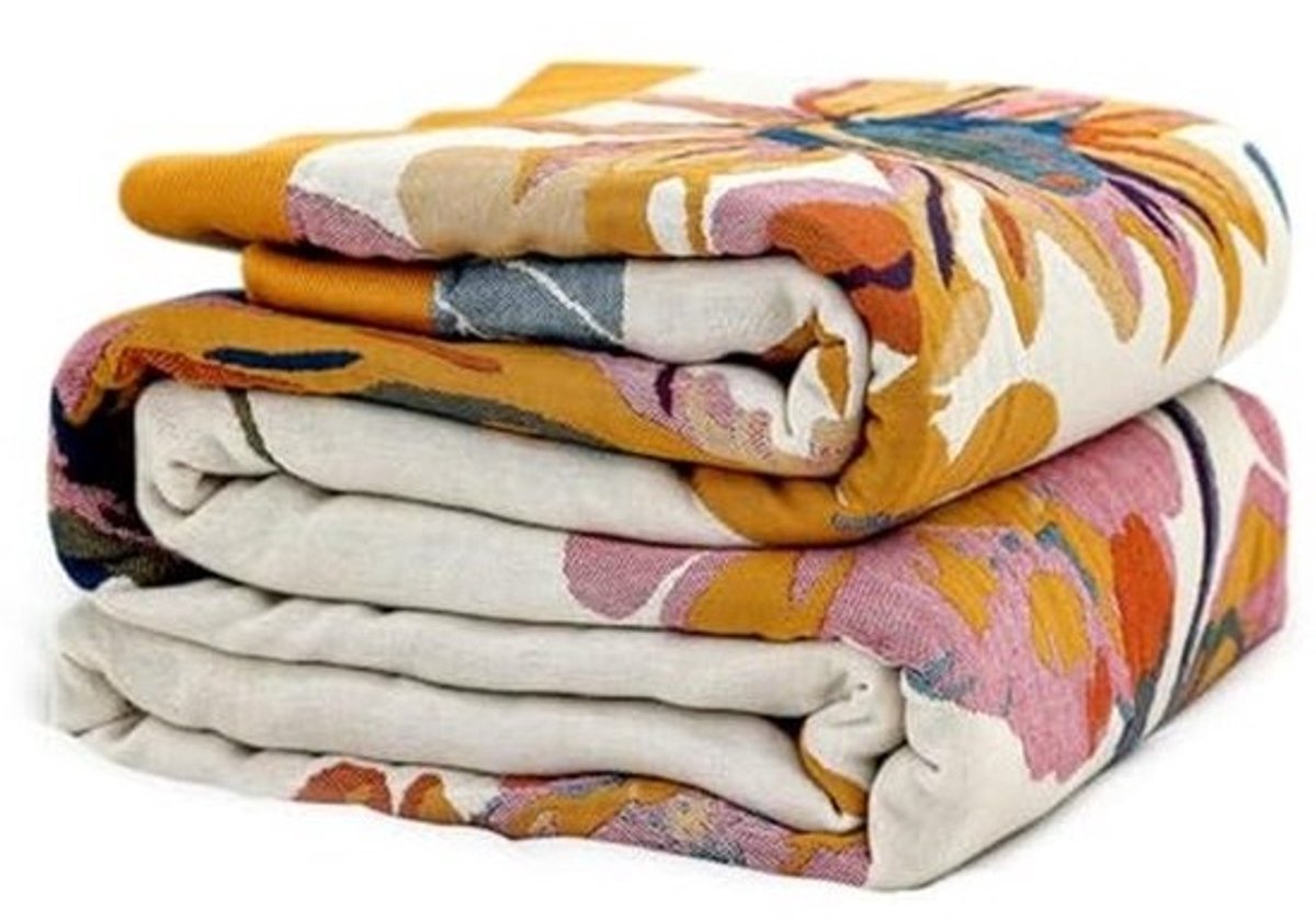 Boho bankdeken 100% katoen - Ultra zachte rustieke quilt met vlinders en bloemen - Dubbel borduurwerk - Herfst gooi deken voor alle seizoenen